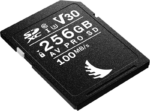 800q-03_126490 Black ANGELBIRD SD AV PRO SDXC UHS-I R100/W92 (V30) 256 GB memory card with white text, SD and speed class logos and 100 MB/s marking on a light background.