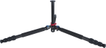 The Sirui R-4214E carbon fibre tripod is a black camera tripod with three extendable legs that are wide and flat, and features a red central locking mechanism against a white background.