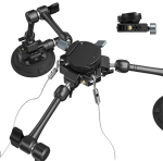 Close-up of the SmallRig 3565 All-in-One 4-arm suction cup camera mounting kit (SC-15K), which features adjustable joints, suction cups and metal cables for secure camera mounting during vehicle photography. Side view is shown in the inside photo.