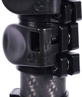 Close-up of the Sirui Light Stand DK-18 Carbon Fiber Air-Cushioned with three black flip-lock fasteners and a metal mounting screw at the top, against a plain light background.