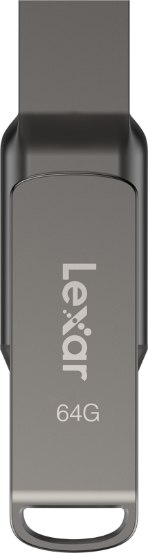 Lexar Jumpdrive Dual Drive D400 Type-C / Type-C & Type-A 64GB USB flash drive, metallic, top view with white background.