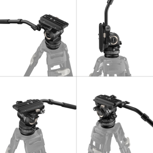 The four-square image shows the SmallRig 4287 Professional Video Head PH8, a black camera tripod head with adjustable handle, in different angles and positions on a light grey background.