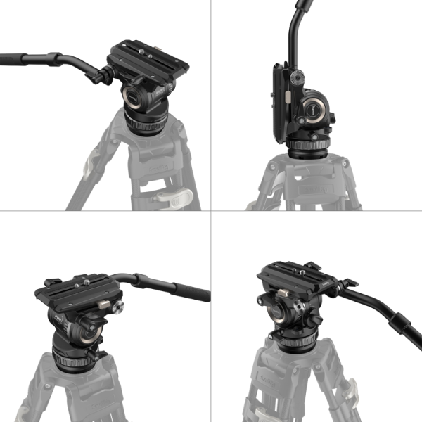 The four-square image shows the SmallRig 4287 Professional Video Head PH8, a black camera tripod head with adjustable handle, in different angles and positions on a light grey background.