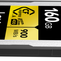 Lexar CFexpress Pro Gold R900/W800 - VPG400 Type-A 160GB muistikortti näkyy valkoisella pohjalla.