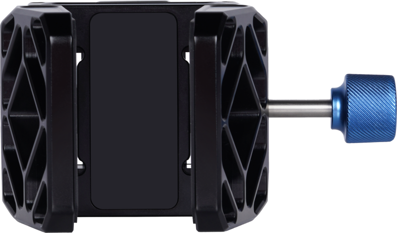The Sirui Universal Gun-Clamp GC-1 is a black, rectangular device with textured side panels and a blue, knurled handle attached to a metal rod on the right.
