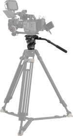 The SmallRig 4287 Professional Video Head PH8 is pictured fully mounted on a tripod with extended legs and adjustable fluid head and panoramic handle, ready to shoot against a white background.