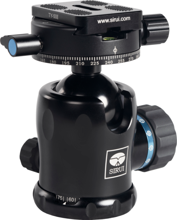 The Sirui MT-20 Ballhead is a black tripod mount with adjustment knobs, degree markings and the Sirui logo, designed for stable camera support and precise positioning.