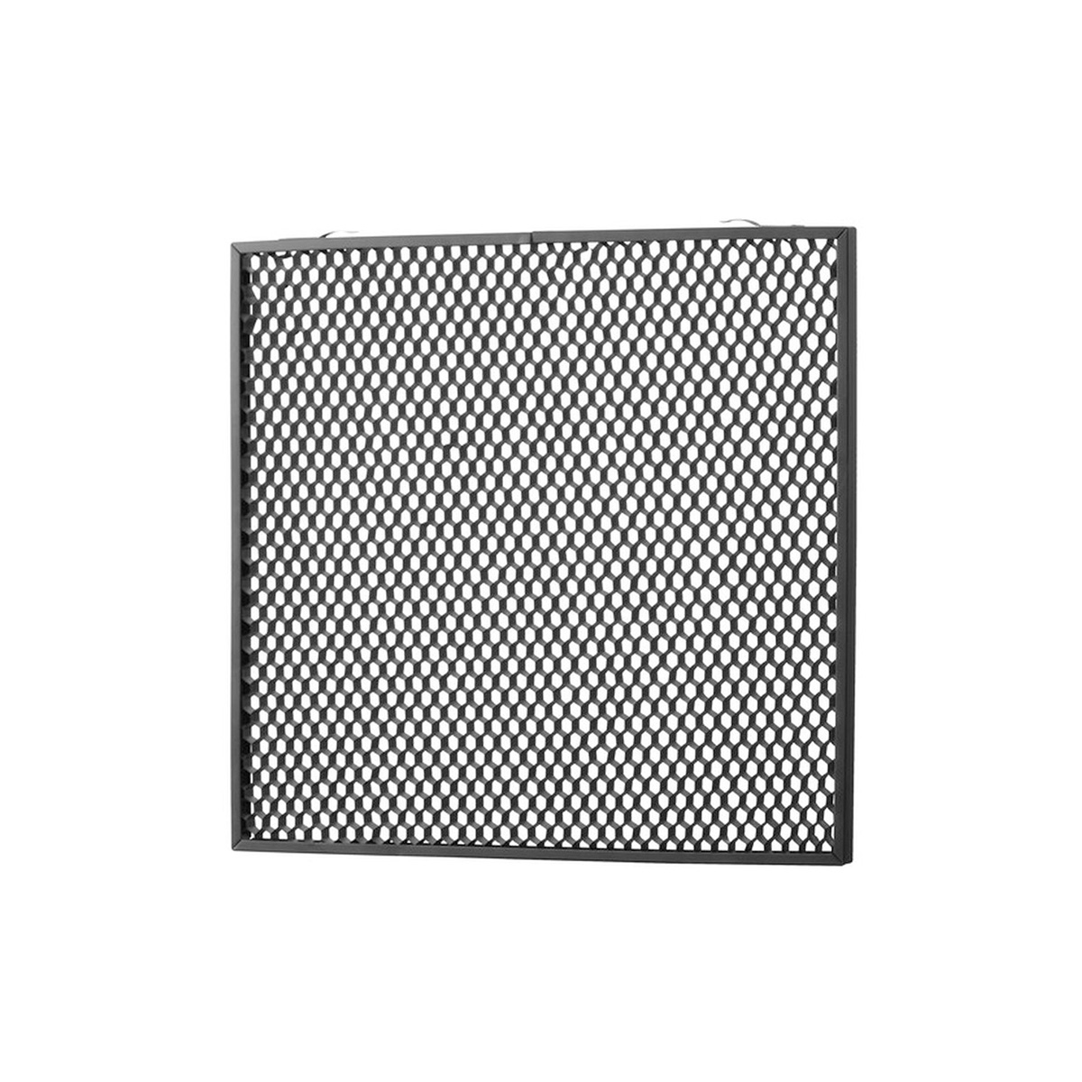 Godox Honey Comb Grid 30 Degree P300R, suorakaiteen muotoinen metalliverkkopaneeli, jossa on kuusikulmainen kuvio, musta runko ja kaksi yläkoukkua, näkyy pystyssä valkoista taustaa vasten.