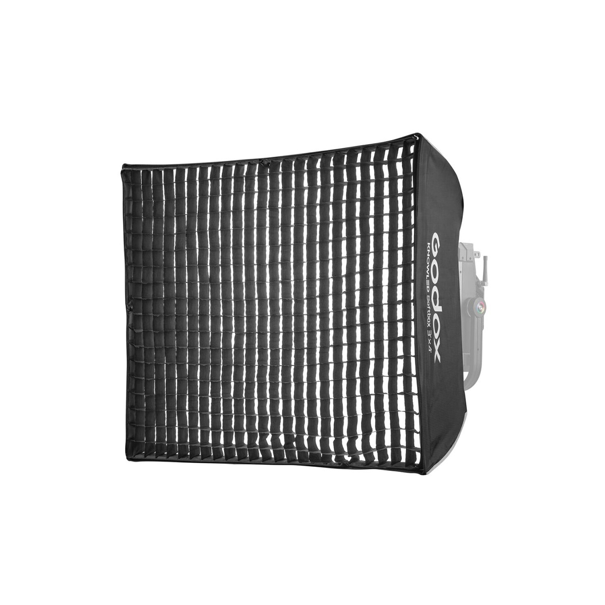 The Godox Rectangular Softbox 90x120 For P600R is a studio lighting accessory with a black grille attached for controlled light direction and the Godox brand in white text on the side.