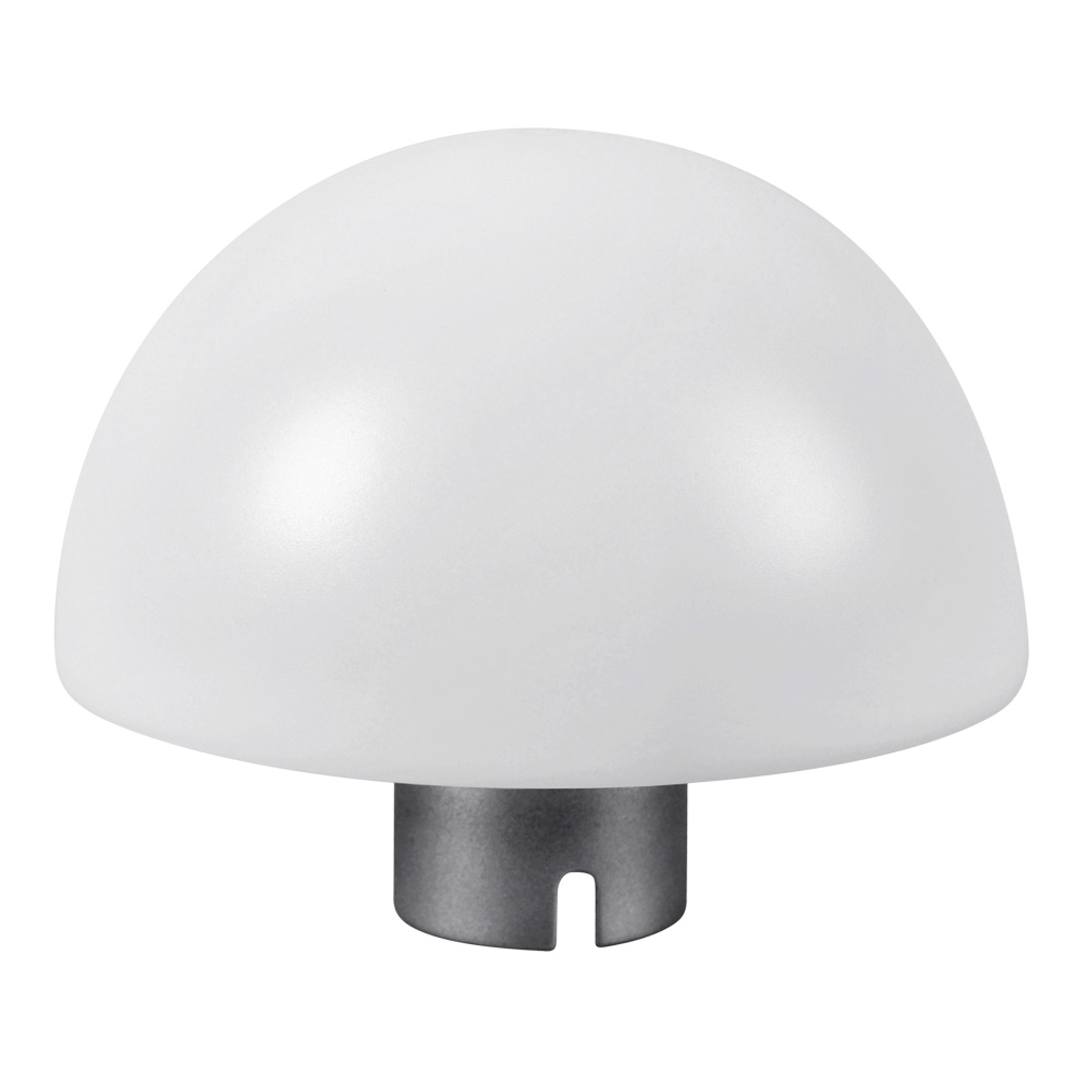 Godox Witstro Diffusor Ball, valkoinen, kupolimainen lisävaruste, jossa on tyylikäs viimeistely ja kompakti metallinen pohja, on kuvassa valkoista taustaa vasten.