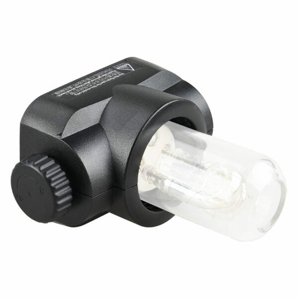 The Godox H200J Bare Bulb Flash Head is a black electronic flash unit with a large bright bulb at one end and a textured side control, designed for professional photography.