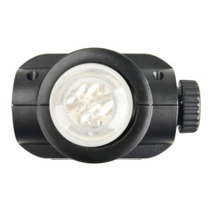 Close-up of the Godox H200J Bare Bulb flashlight head from top to bottom, with a clear lens and a round control knob on the side.