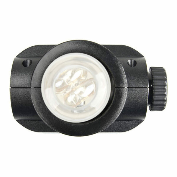 Close-up of the Godox H200J Bare Bulb flashlight head from top to bottom, with a clear lens and a round control knob on the side.