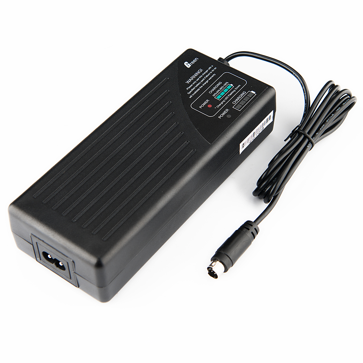 Godox Lithium Battery Charger AD1200 Pro on musta virtalähde, jossa on johto, pistoke, merkkivalot ja pintamerkinnät ja joka on suunniteltu elektronisten laitteiden lataamiseen.