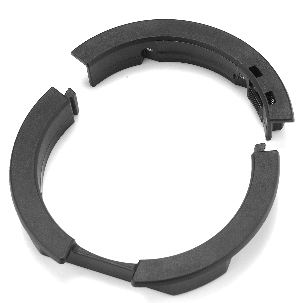 The Godox AD300 Pro adapter ring AD-AB is a black, semi-circular plastic bracket with lockable ends and is shown partially open on a white background.