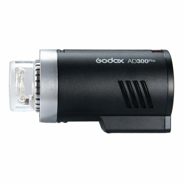 Godox Glass Dome for AD300Pro, jossa on läpinäkyvä lamppukotelo ja joka on suunniteltu lisävarusteeksi Godox AD300Pro -kannettavalle studiosalamavalaisimelle.
