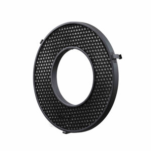 Godox BD-09A on musta pyöreä 5 mm:n hunajakennoverkko, jossa on keskiaukko ja joka on suunniteltu R1200-rengassalamaheijastimelle ja joka tarjoaa 30 asteen säteen tarkkaa valokuvausta tai studiovalaistuksen hallintaa varten.