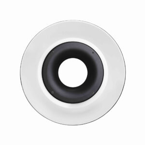 Godox RFT-21 Ring Flash Reflector for R1200 White on pyöreä mustavalkoinen lisävaruste, jossa on ontto keskusta ja joka näkyy ylhäältä valkoista taustaa vasten.