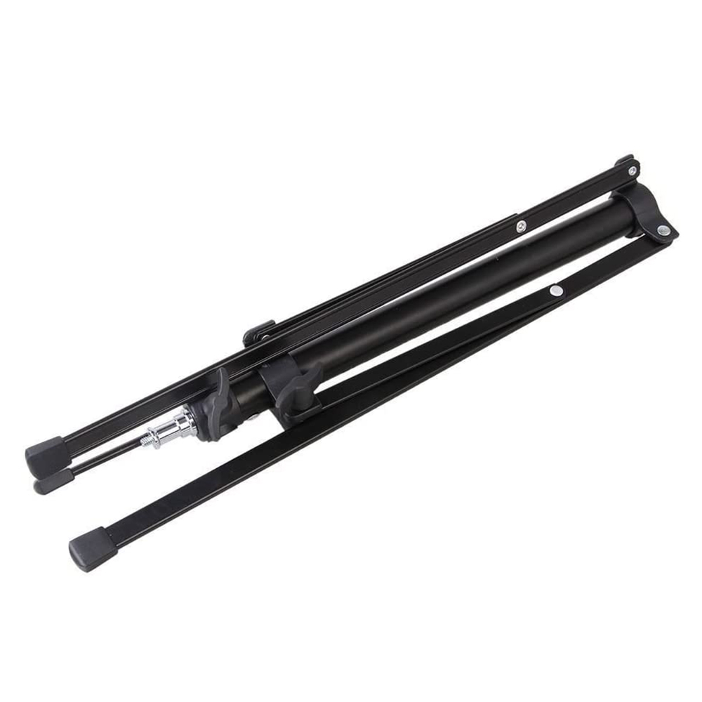 Musta Godox Witstro Tripod, jossa on kumitetut jalat ja yksinkertainen, kokoontaitettava muotoilu, näkyy taitettuna valkoisella pohjalla.