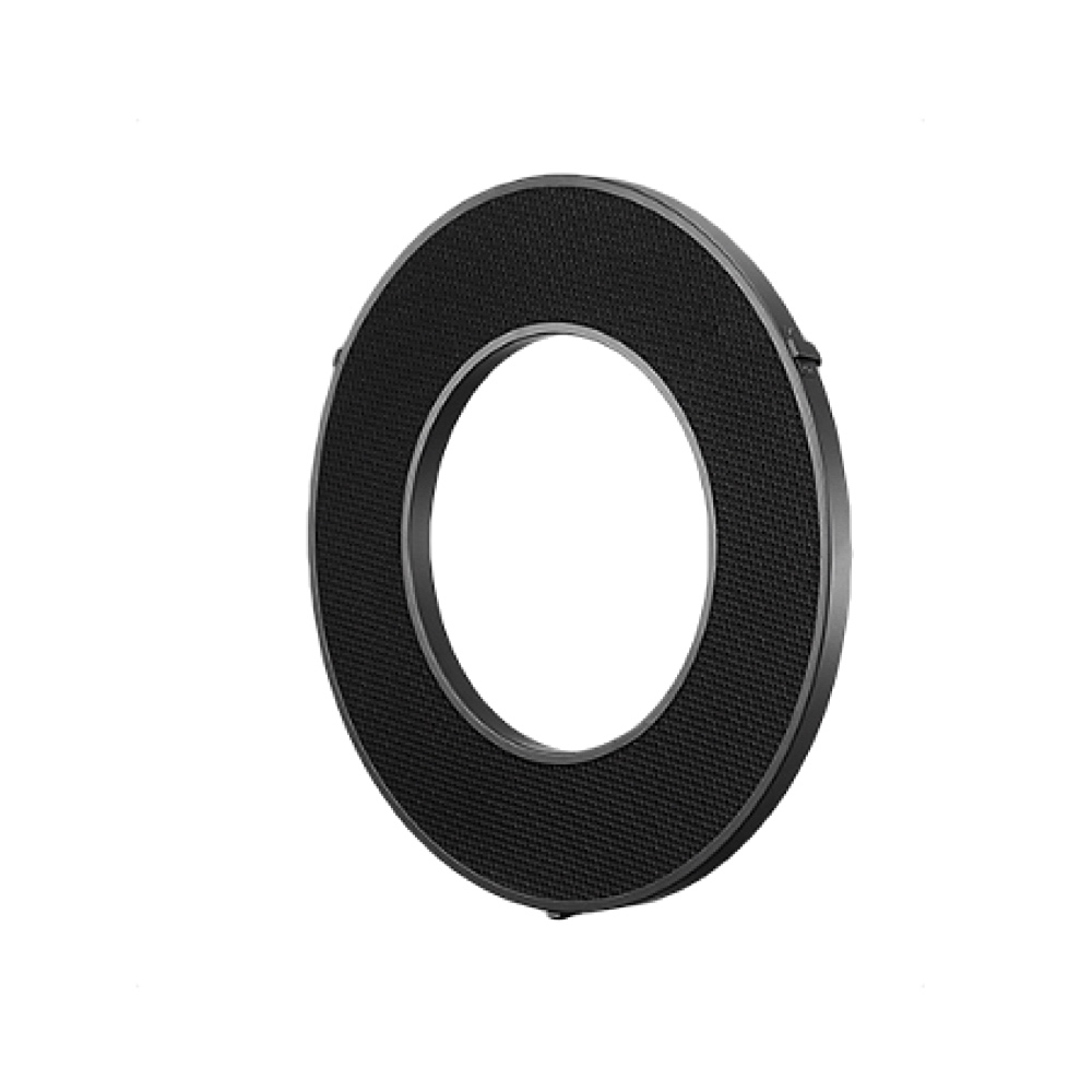 Godox Honey Comb Grid 20 for R1200 Reflector RFT21S on pyöreä, musta ritilä, jossa on suuri pyöreä keskus, joka on suunniteltu käytettäväksi valokuvausvalaisimien kanssa ja joka on esitetty eristettynä valkoisella taustalla.