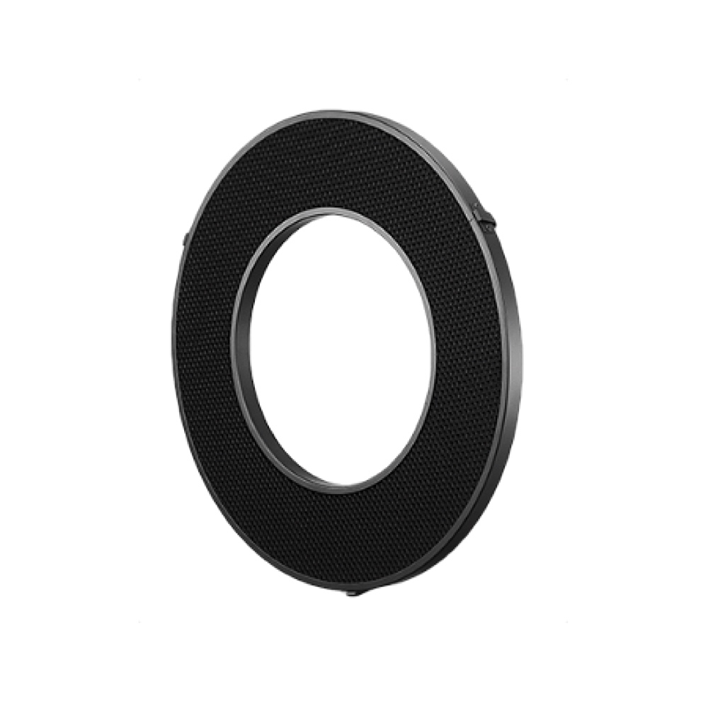 Godox Honey Comb Grid 30 for R1200 Reflector RFT21S on valokuvausvalaistukseen suunniteltu pyöreä musta ritilä, jossa on suuri keskiaukko ja kuvioitu etupuoli, kuvassa valkoista taustaa vasten.