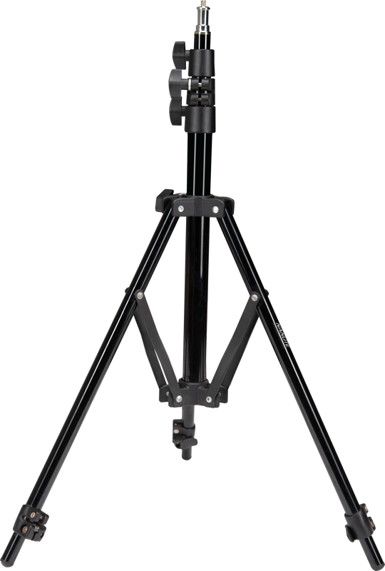 NANLITE LS-186 Light Stand on musta, säädettävä kolmijalka, joka on suunniteltu tukemaan kameroita, valoja tai laitteita, kuvassa valkoisella pohjalla.