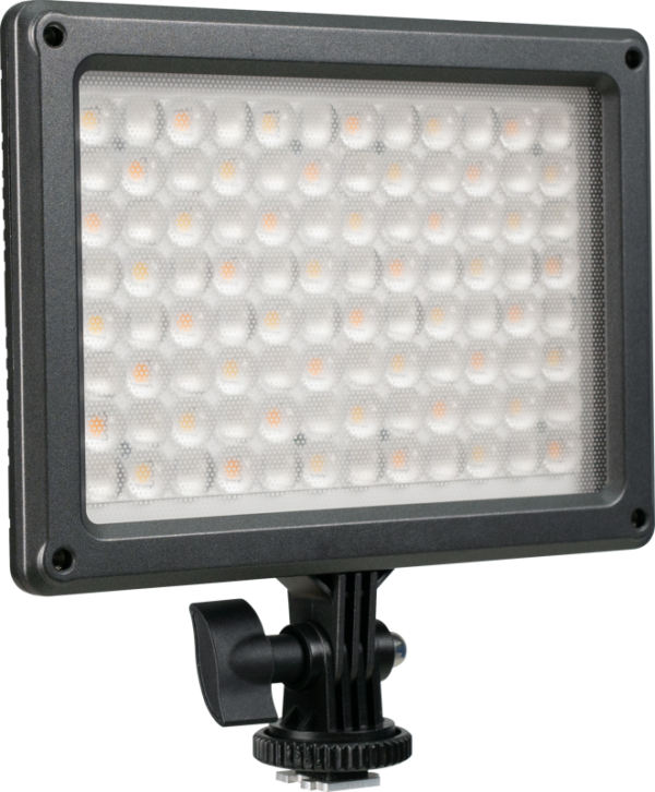 NANLITE MixPad 11C II RGBWW LED-paneeli on suorakulmainen LED-paneeli, jossa on useita lamppuja riveissä, ja se on asennettu säädettävään jalustaan, jonka jalustassa on kiristysnuppi.