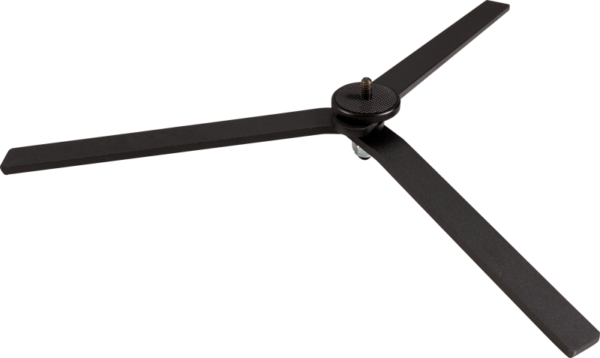 NANLITE Floor stand LS-FL-1/4 F for II 15X/30X näkyy ylhäältä valkoista taustaa vasten, ja sen kolme mustaa terää ulottuvat tasaisesti keskikohdasta.