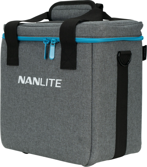 800q-02_117089 The NANLITE PavoTube II 6C Kit is grey with black handles and blue zipper, and features the NANLITE logo on the front. It provides sturdy protection for carrying equipment.