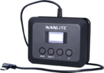 NANLITE WC-USBC-C1 -johto-ohjain on esitetty mustana, ja siinä on pieni digitaalinen näyttö, neljä merkittyä painiketta (Mode, Switch, -, +) ja liitetty USB-C-kaapeli vaalealla pohjalla.