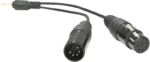 The NANLITE DMX Adapter 3.5 mm cable is a black audio cable with a 3.5 mm male connector at one end and XLR male and female connectors at the other end, visible against a white background.