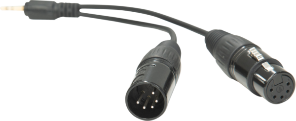The NANLITE DMX Adapter 3.5 mm cable is a black audio cable with a 3.5 mm male connector at one end and XLR male and female connectors at the other end, visible against a white background.