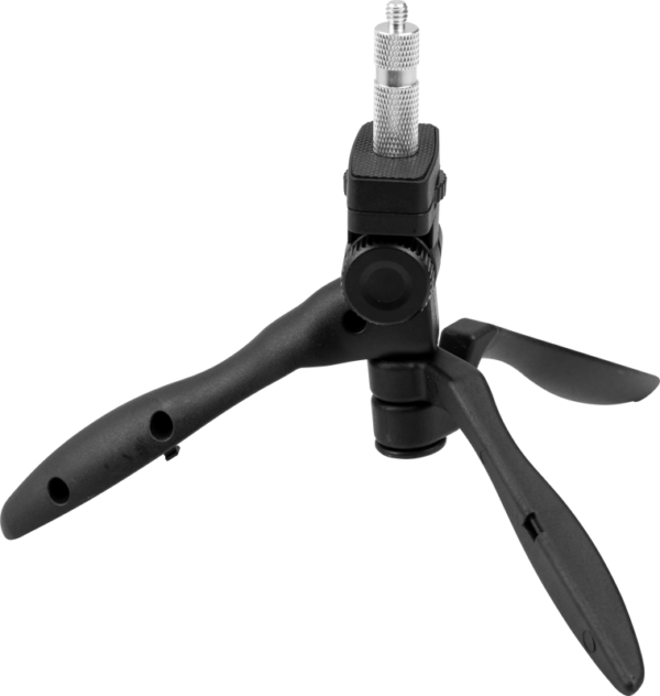 The NANLITE Floor Stand for Tube Light T8 is a small black tripod tripod stand with three folding legs and a metal mounting screw designed to support tube lights or other compatible devices.