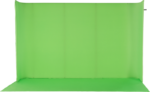 NANLITE LG-3522U U-Frame Green Screen Kitissä on suuri, saumaton tausta, joka ulottuu lattiasta seinään ja tarjoaa tasaisen, jatkuvan taustan valokuvausta ja videotuotantoa varten.