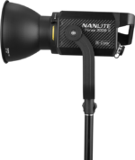 NANLITE Forza 300B II Bicolor LED Spot Light, mounted on a black stand and viewed from the side against a plain background.