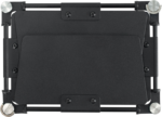 NANLITE Barndoor for Mixpad II 11C on suorakaiteen muotoinen musta metallinen lisävaruste, jossa on pyöristetyt kulmat, säädettävät sivutangot ja näkyvät ruuvit kulmissa ja keskellä, ja joka muistuttaa kiinnityskorvaketta tai kehystä.
