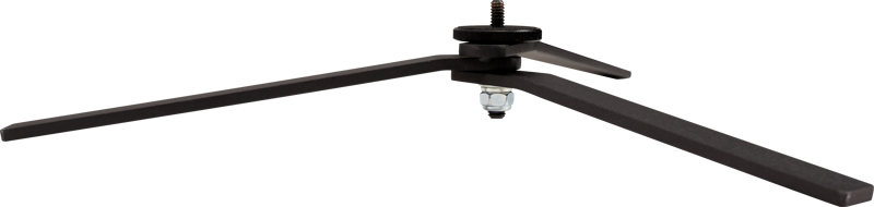 Lähikuva NANLITE Floor stand LS-FL-1/4 F for II 15X/30X -jalustasta, jossa korostuvat sen kiinnityslaitteet ja keskeinen kiinnike, eristettynä valkoisella pohjalla.