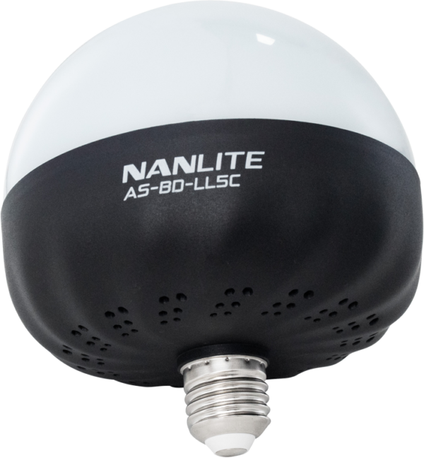 The NANLITE Bulb Diffuser for LitoLite 5C has a white dome, a black base with ventilation holes and a screw-on metal connector at the bottom.