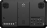 ATOMOS Sumo19 SE:n takanäkymä, jossa näkyvät HDMI-portit, XLR-ääniliittimet, virtatulot ja tuuletusritilät molemmilla sivuilla.