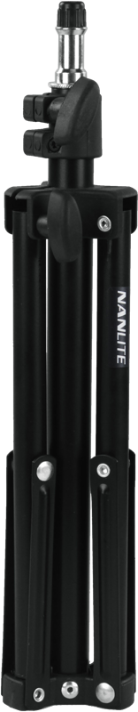 Black folded NANLITE LS-60 light stand with metal hinges and silver fixing screw at the top, against a white background.