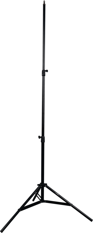 NANLITE LS-170 Light Stand on musta, säädettävä kolmijalkainen jalusta, jossa on ulosvedettävät jalat ja pystysuora tanko, ihanteellinen valaistuksen tai valokuvauskaluston tukemiseen, kuvassa vaaleanharmaata taustaa vasten.
