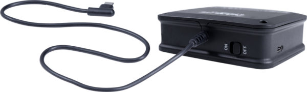 NANLITE WC-USBC-C1 -johtosäädin on musta elektroninen laite, jossa on on/off-kytkin ja suorakulmainen liitäntäkaapeli, kuvassa vaalealla pohjalla.