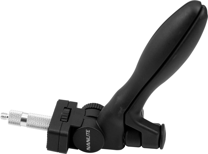The NANLITE Floor Stand for Tube Light T8 is a black stand with a textured metal mounting pin and adjustable clamp, designed for securely holding or positioning photographic or video equipment.