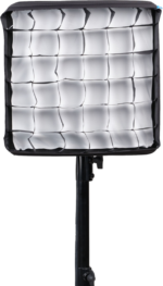 The NANLITE PavoSlim 60C RGBWW LED panel is a rectangular studio light with grating mount and black stand, ideal for professional photography or video lighting.