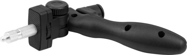 NANLITE Floor Stand for Tube Light T8 is a black handheld accessory with textured metal tip, ergonomic handle with two holes and control knob on white base.