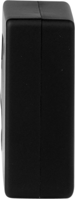 The side view of the ATOMOS Ultrasync One, a black rectangular electronic device, shows its flat surface with a vertical seam in the middle.