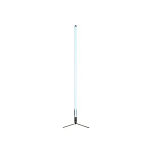 The NANLITE floor stand for Pavotube 60X displays a vertical, glowing blue LED tube on a compact, three-legged metal base against a white background.