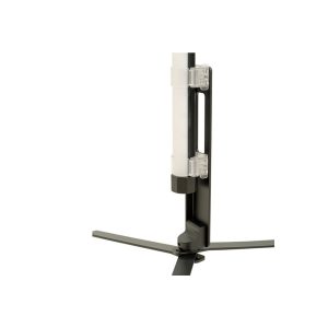 Close-up of the NANLITE Floor Stand for Pavotube 60X, featuring a clear and white cylindrical tube with vertical transparent brackets, all against a white background.