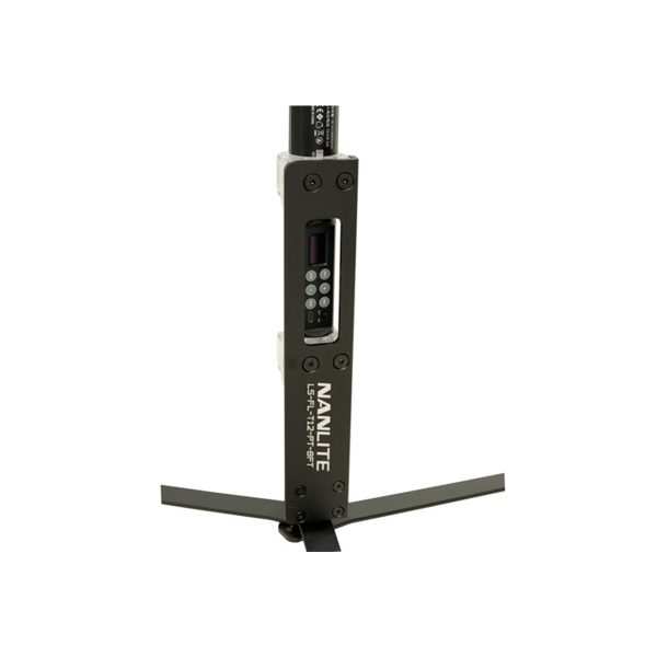 Close-up of the NANLITE Floor stand for Pavotube 60X base, showing the control panel and two metal support legs on a white background.
