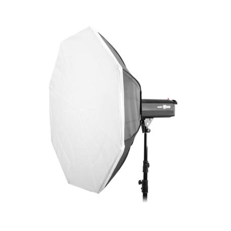 The Godox Octa Softbox 140cm is a large, white octagonal softbox luminaire with a black base, ideal for photographic studios to provide soft and even lighting.